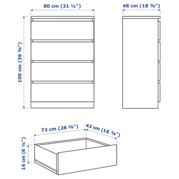 MALM Gavetero Blanco de 4 gavetas - Imagen 4
