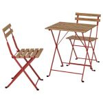 TARNO Mesa y 2 Sillas de Madera Exterior Roja