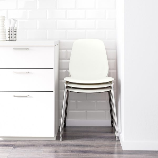 LEIFARNE Silla Base cromada Asiento Blanco Armada - Imagen 2