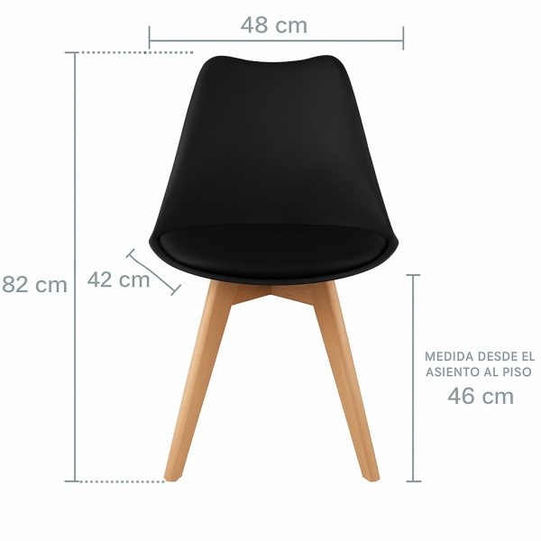 Silla Negra con Base de Madera - Imagen 4