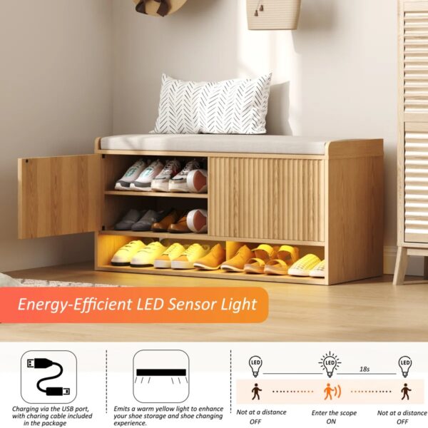 Banco para zapatos de 39,4 pulgadas con almacenamiento y luz LED - Imagen 3
