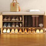 Banco para zapatos de 39,4 pulgadas con almacenamiento y luz LED