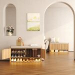Banco para zapatos de 39,4 pulgadas con almacenamiento y luz LED - Imagen 4