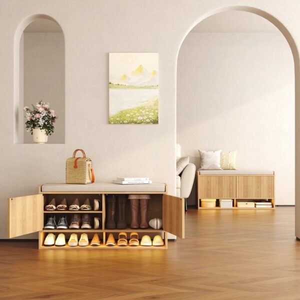 Banco para zapatos de 39,4 pulgadas con almacenamiento y luz LED - Imagen 4