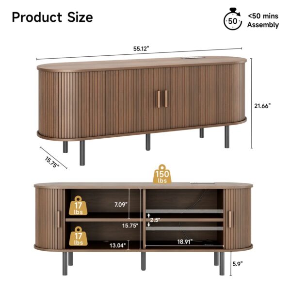 Mueble de TV Moderno de Madera Jalonda con Almacenamiento y Estantes - Imagen 3