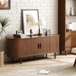 Mueble de TV Moderno de Madera Jalonda con Almacenamiento y Estantes