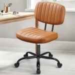 Silla de oficina sin brazos giratoria de piel sintética con respaldo